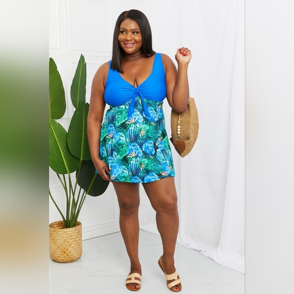 Marina West Swim Full Size Sail With Me V-Neck Swim Dress in Blue - Picture 9 of 15